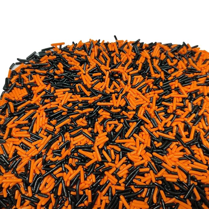 Homankit Black and Orange Jimmies Sprinkles Edible Sprinkle Candy Soft Jimmies Toppings for Ice Cream, Cupcake, Cake, Cookie, Dessert Decorating 2.75 Ounces