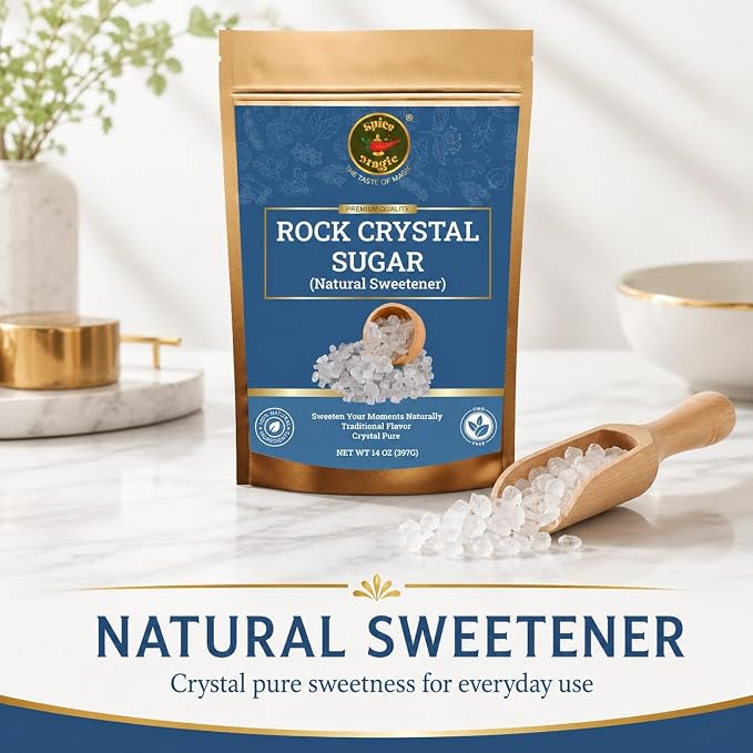 Spice Magic Rock Sugar Crystal,14 oz (400g) I Premium Natural Cane Sugar Crystals, Perfect for Tea, Coffee, Cocktails, and Desserts