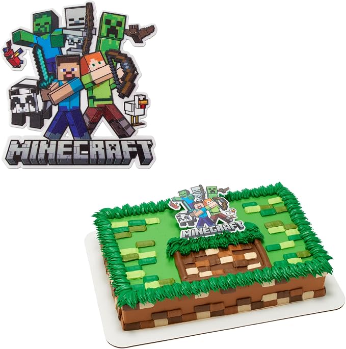 Minecraft Cake Topper, Birthday Cake Decoration Featuring Steve, Alex, Creeper, & More! Food Safe, Ready To Use - 1 Piece