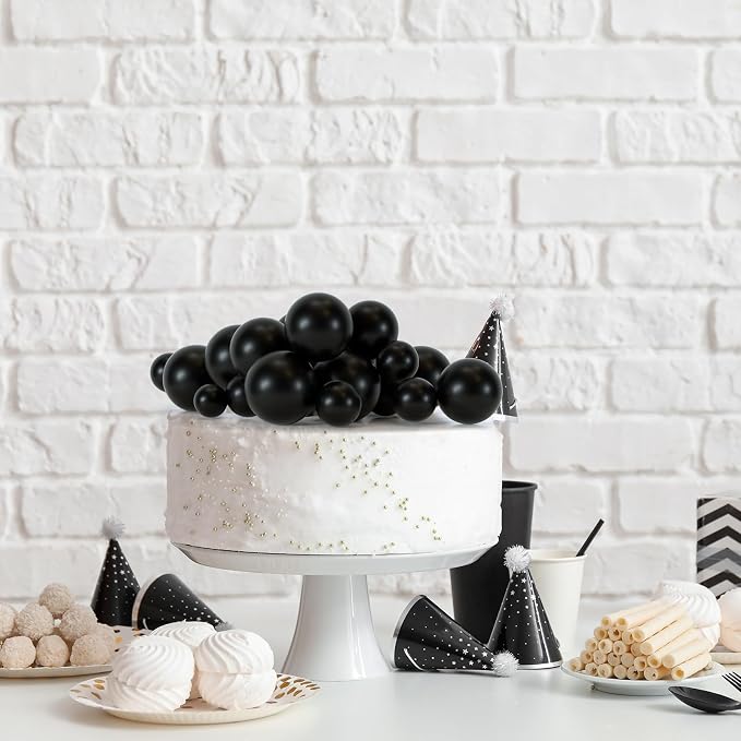 75 Pieces Black Cake Balls Topper Decorations Foam Cupcake Topper Mini Balloon Cake Topper Balls Cake Picks for Cake Deco Birthday Party Wedding