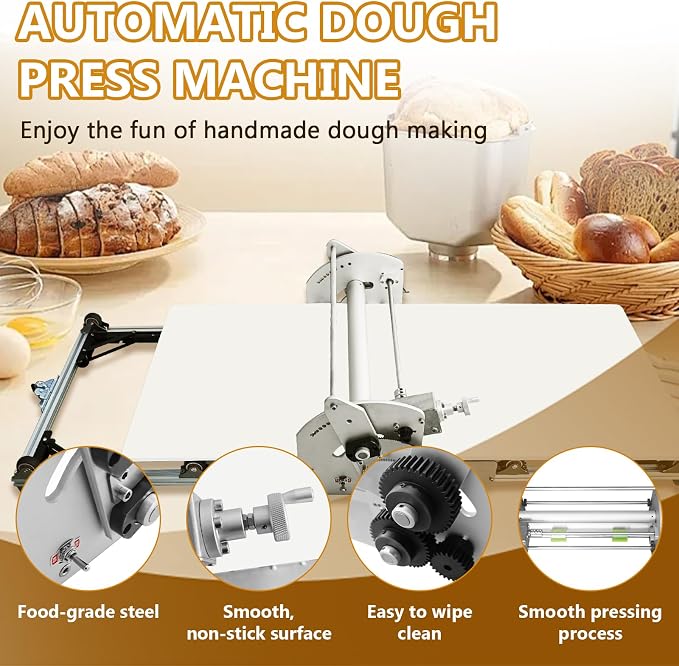 22.7" Electric Folding Dough Sheeter Machine 2-30mm Adjustable thickness | 10 levels Stainless Steel Dough Machine for Bread Pizza Croissants Marzipan Puff Pastry,home & commercial bakery use
