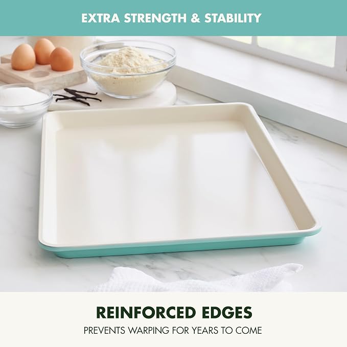 GreenPan Bakewell 13"x18" Baking Sheet Pan, Healthy Ceramic Nonstick Bakeware, PFAS-Free Durable Cookie Tray, Versatile Kitchen Essentials, Vibrant Ovenware, Easy Clean, Turquoise