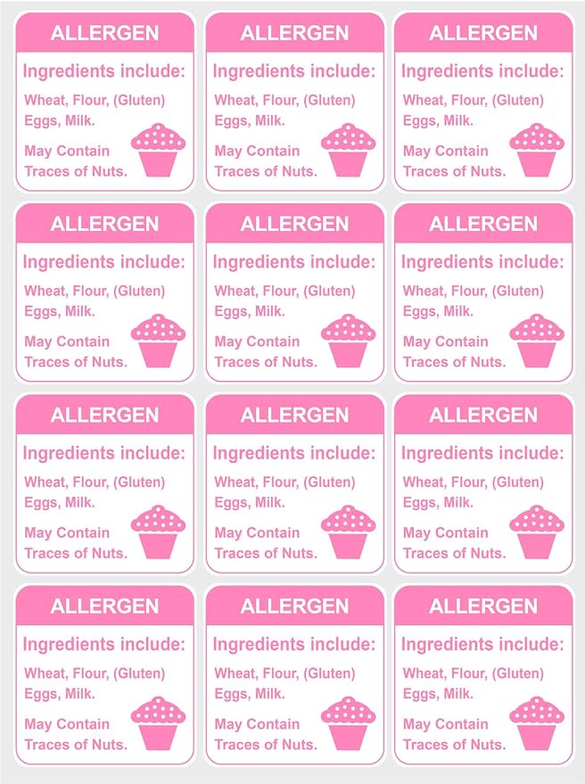 Allergy Sticker for Cake,1.5 inch 300pcs Pink Allergen Labels for Bakery