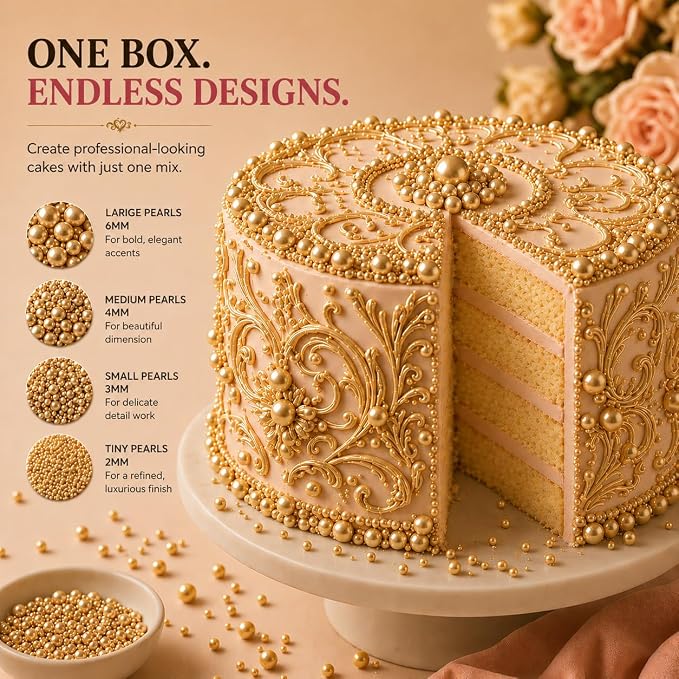 Confect Pearl Sprinkles | Gold Sprinkles for Christmas Cakes & Cupcakes Decoration | Assorted pack of 5 | Sparkling Champange Disco Ball Sprinkle | Mix Gold Pearl Dragees | Vegan, Gluten-Free, Nut-Free, Soy-Free, Dairy-Free, Palm Oil-Free, No Artificia...