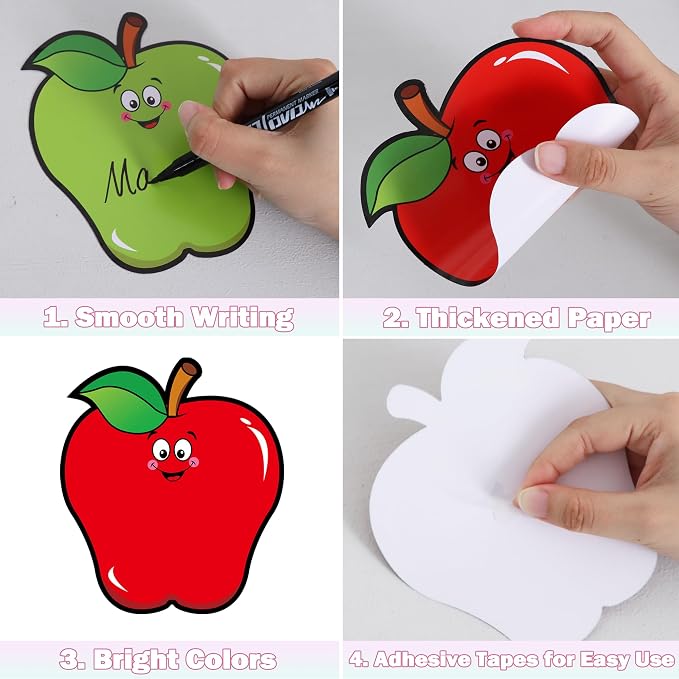 Vuzvuv 48Pcs Apple Shape Paper Cutouts with 100Pcs Glue Points,Apple Cut Outs Bulletin Board Decorations for Birthday Party Theme Decor Supplies