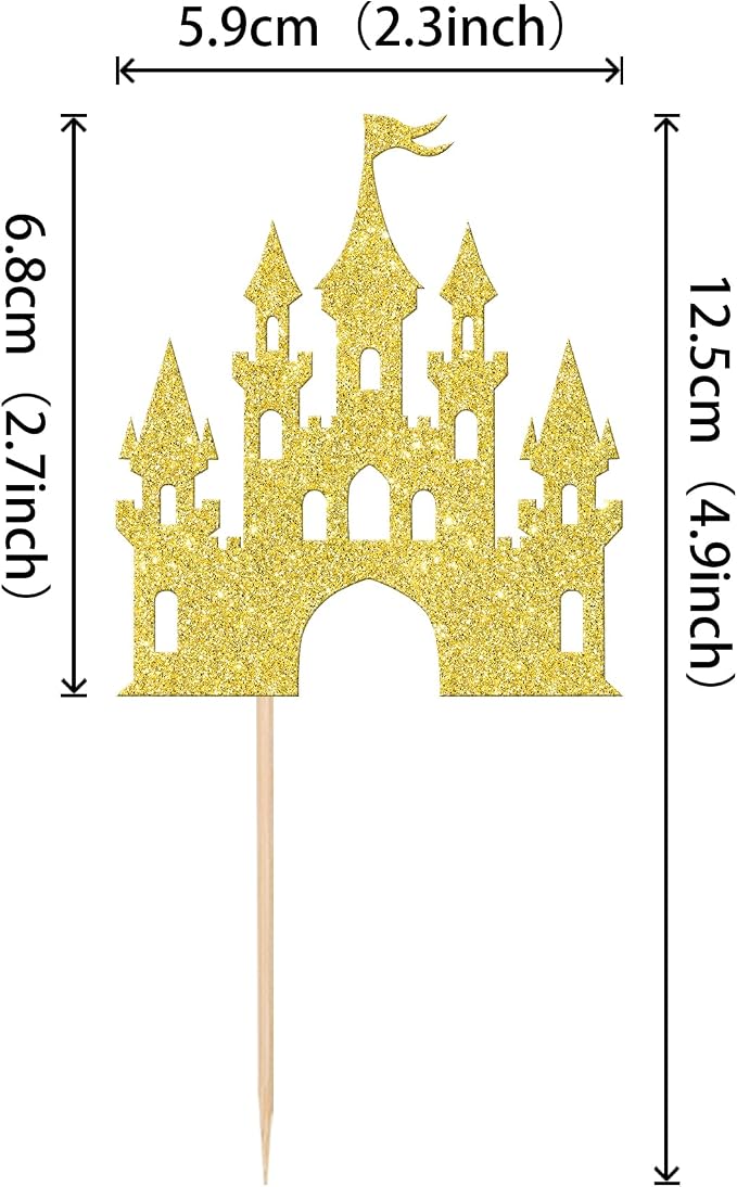 24 PCS Castle Cupcake Topper Princess Cupcake Toppers Castle Theme Birthday Party Decorations Queen Castle Cupcake Picks for Princess Prince Birthday Baby Shower Party Cake Decorations Supplies Gold