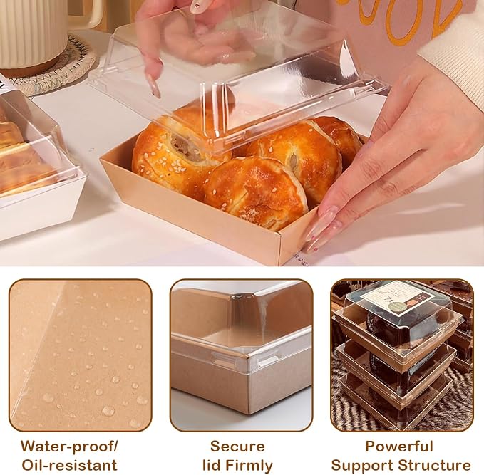 50 Pack Charcuterie Boxes with Clear Lids - Small Charcuterie Boxe 4 Inch Dessert Boxes for Presenting and Transporting an Assortment of Slice Cakes, Strawberries and Other Delicacies
