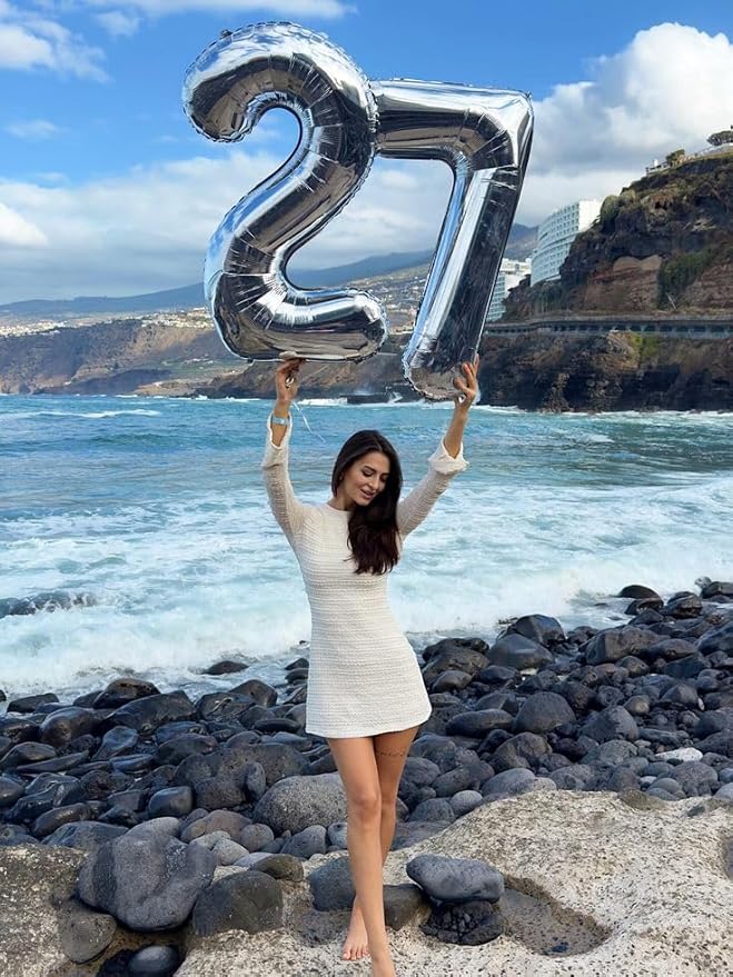 40 Inch Balloon 50 Number, Foil Silver 50th Birthday Party Decoration for Men & Women, Big Number Balloons Party Supplies for Engagement Wedding Anniversary