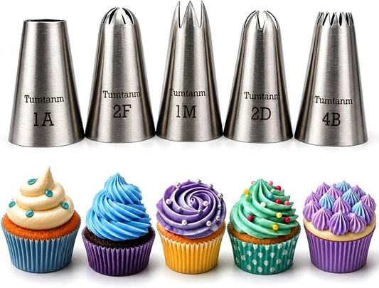 5 Pack Stainless Steel seamless Piping Icing tips, Large Piping Nozzle, Cake Decorating tools for baker
