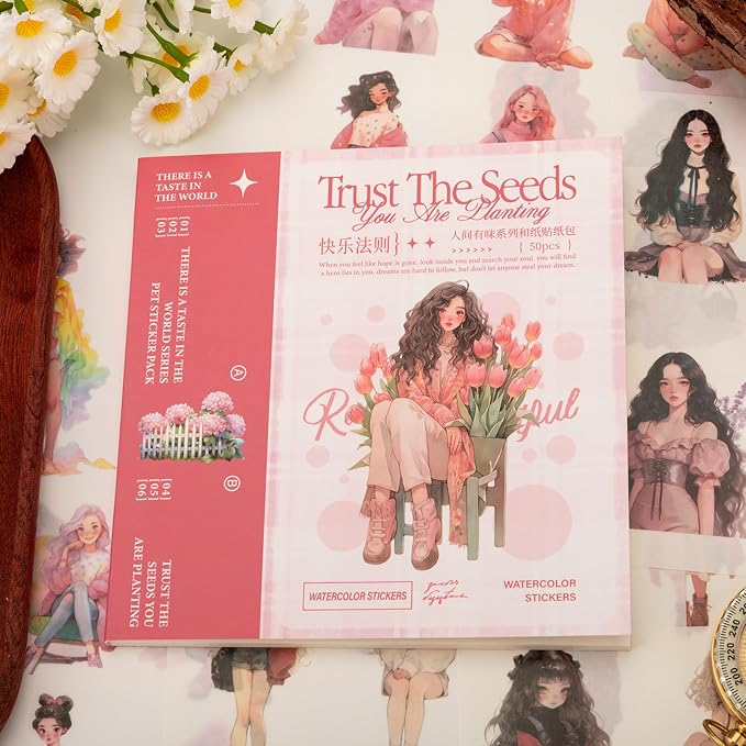 Animated Beautiful Female Themes Sticker Scrapbooking Supplies for Junk Journal, 50 Sheets Washi Stickers - Vintage Journaling Stickers, Ephemera Sticker Book Pre Cut(TZ-005-007)