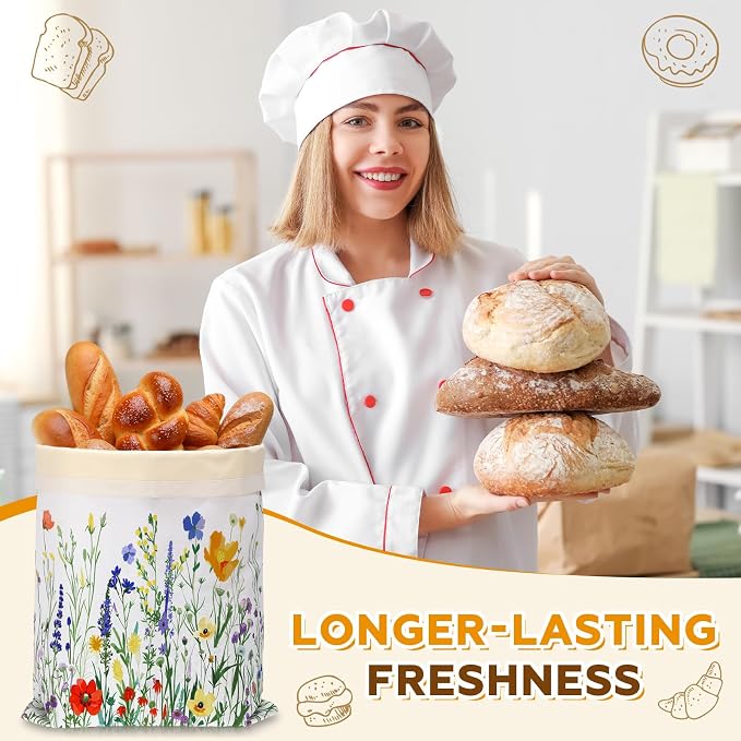2 Pcs XL Beeswax Bread Bags for Sourdough Reusable 13” x 17” Large Bread Bags with Improved Beeswax Coating Food Wraps for Mother's Day Homemade Loaf Fresh Freezer(Wildflower)