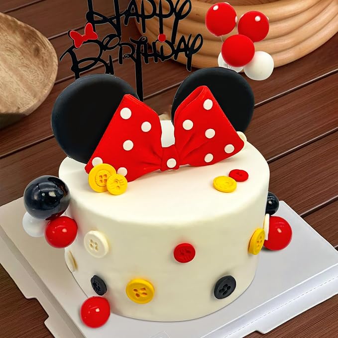 Tarocynn 20Pcs Mouse Birthday Cake Topper with Bows and Ears Happy Birthday Party Baby Shower Decorations Supplies