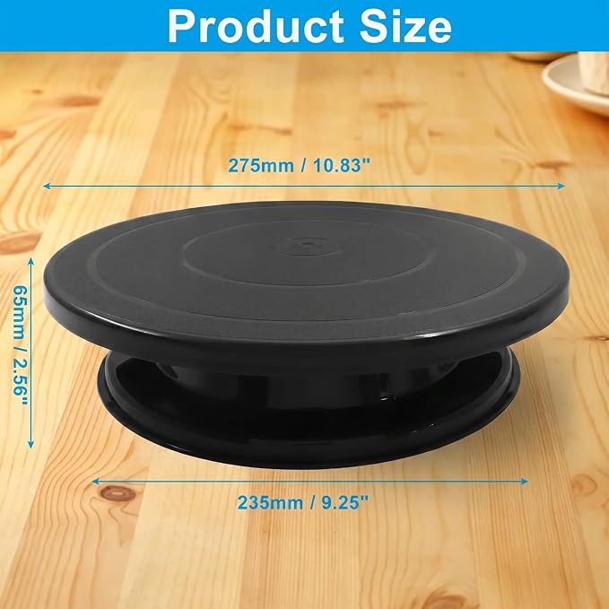 Bonsicoky Cake Stand 11 Inch Rotating Cake Turntable for Decorating, Smoothly Revolving Baking Turntable Stand for Cake, Cupcake, Cookie, Muffin, Black