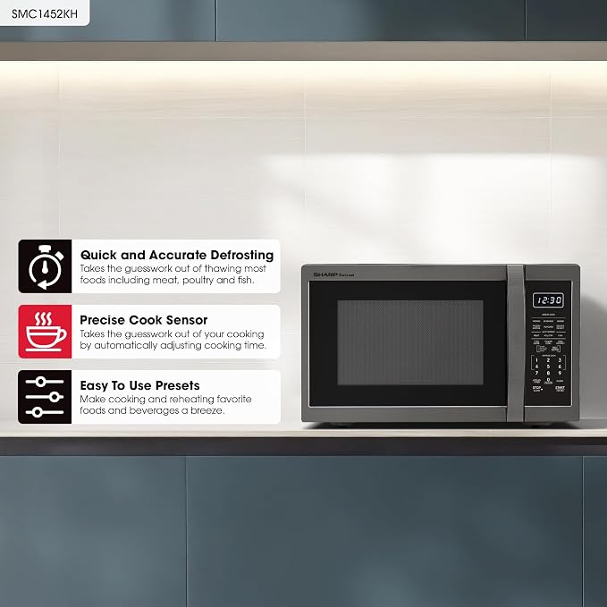 SHARP Countertop Microwave Oven with Removable 12.4" Carousel Turntable, 1.4 Cubic Feet, 1100 Watt, Black Stainless Steel