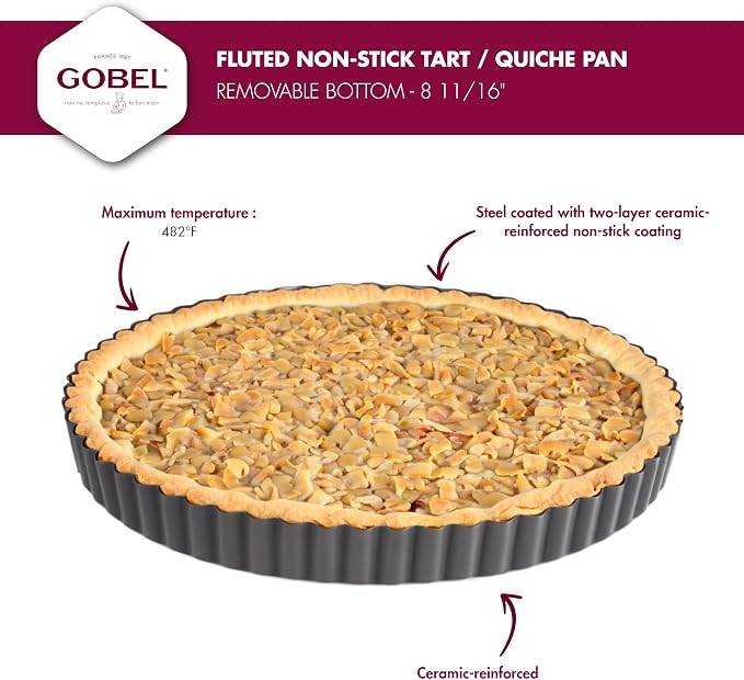 Gobel - Non-Stick Round Fluted Tart Mold/Quiche Pan with Removable Bottom - 8 1/2"