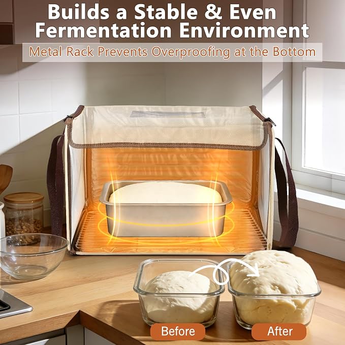 Folding Bread Proofing Box with 50-113F Temperature Control | Dough Proofer with 48H Timer for Sourdough Baking Box with Metal Rack for Homemade Bread, Pizza, Yogurt, Kombucha