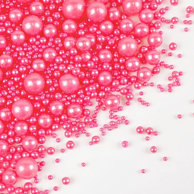 Deep Pink Pearl Sprinkles for Cake Decorating, 150g/5.29oz Mix Size, Edible Candy Sugar Pearls, Pearl Cake Decorations, Donuts&Cupcakes Topper, Wedding Party Birthday Supplies, Food Grade