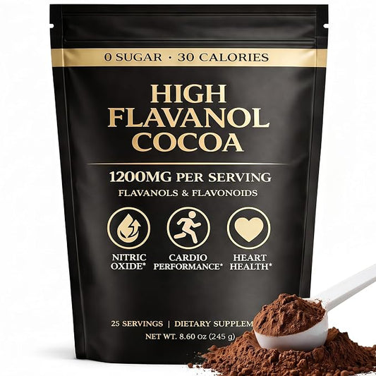 High Flavanol Cocoa Powder – Unsweetened Cocoa Powder with Premium Cocoa Extract, Smooth Cacao Drink Mix for Coffee, Smoothies & Oatmeal, 8.6 oz (245 g)