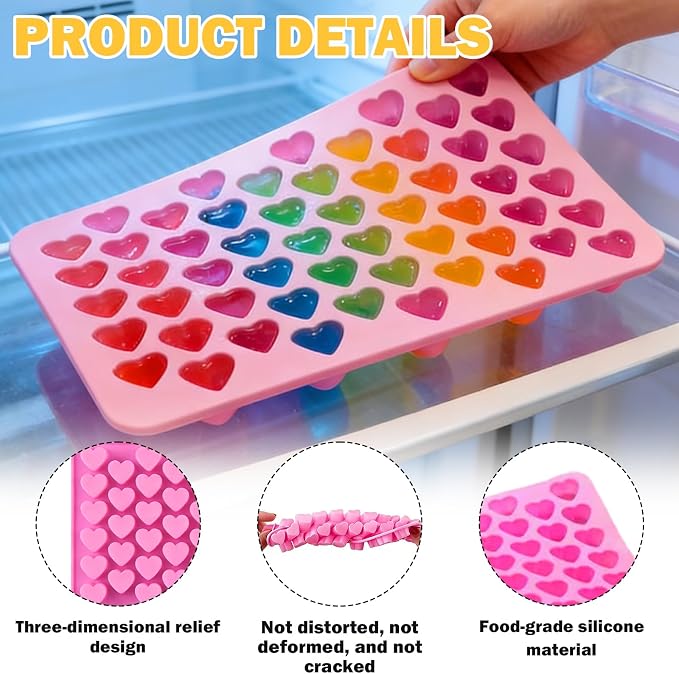 Mini Silicone Molds for Gummies & Chocolate, 4-Pack with 2 Droppers - Dinosaur, Bear, Heart, Donut Shapes - Fun Gummy Bear Molds for Kids, Fruit Snack Molds