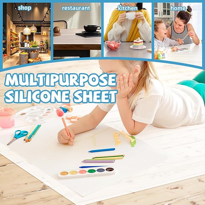 VOKOY Large Silicone Mat for Crafts, 48"x24", Extra Large Thick Clear Silicone Mats for Kitchen Countertop, Heat-resistant Washable Large Pastry Mat for Crafts Painting Baking