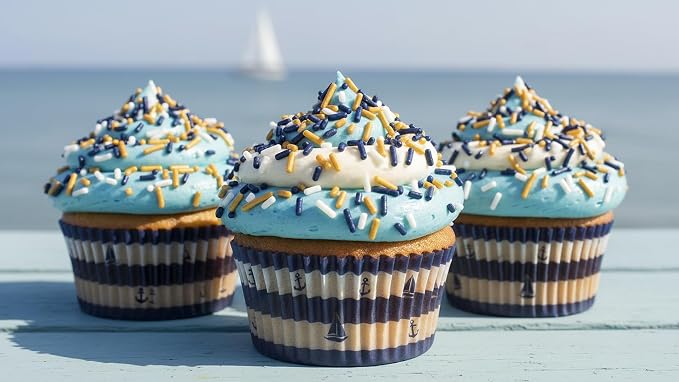 NCS Navy Blue, Gold & White Jimmies Edible Sprinkles – Cupcake, Cake & Cookie Decorations, 7 oz