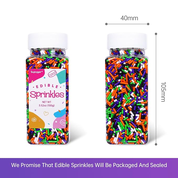 Halloween Sprinkles for Cake Decorating, Edible Halloween Jimmies Sprinkles for Cupcake Toppers Baking Cookie Ice Cream Dount Chocolate, 3.52oz