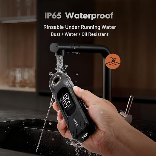 INKBIRD Dual Screen Display 0.5 Sec Rechargeable Instant Read Meat Thermometer for Cooking and BBQ, Professional 1.8mm Ultra-Fine Probe IP65 Waterproof Kitchen Thermometer with Magnets, Gill Smoker