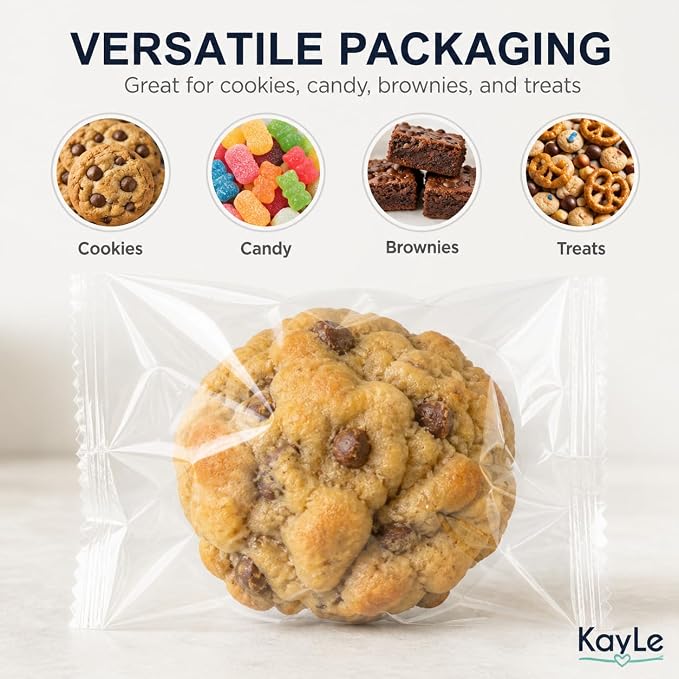 KayLe 5 x 7 Clear Treat Bags, 100 Count Heat Sealable PET Cookie Bags, Bakery Packaging Bags for Cookies, Candy & Snacks | 5 x 7 Clear 100