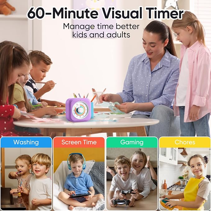 Rainbow Visual Timer for Kids, 60 Minute Silent Countdown Clock with Color Disk, Time Management Tool for ADHD, Classroom, Kitchen, Office, Study, Pomodoro