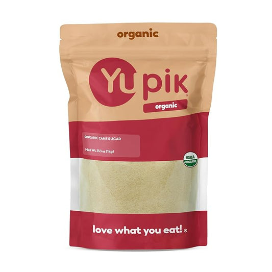 Yupik Organic Cane Sugar 2.2 lb (35.2 oz), Non-GMO, Vegan, Gluten-Free, USDA Certified, Kosher, Rich Molasses-Like Flavor, All-Natural, Low-Calorie Sweetener for Baking & Cooking