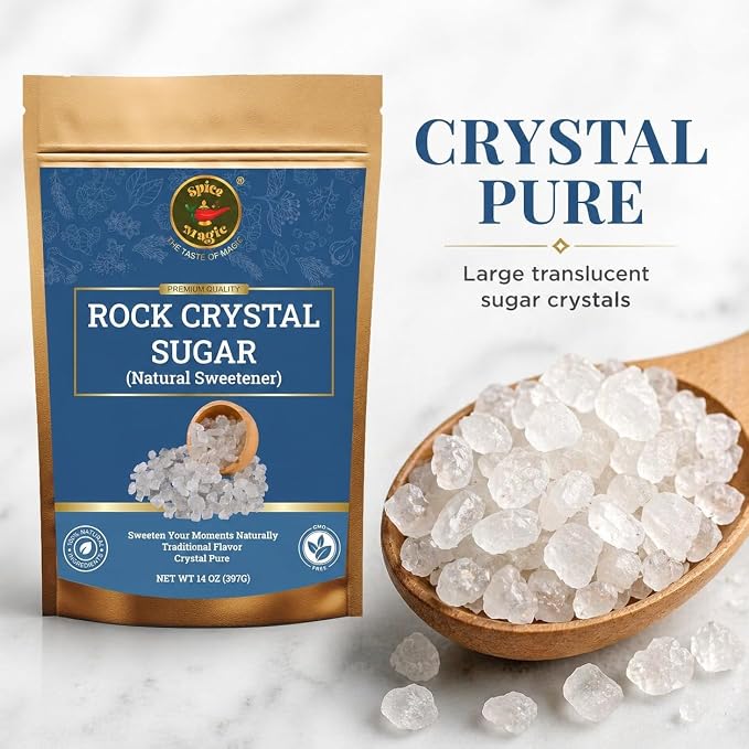 Spice Magic Rock Sugar Crystal,14 oz (400g) I Premium Natural Cane Sugar Crystals, Perfect for Tea, Coffee, Cocktails, and Desserts