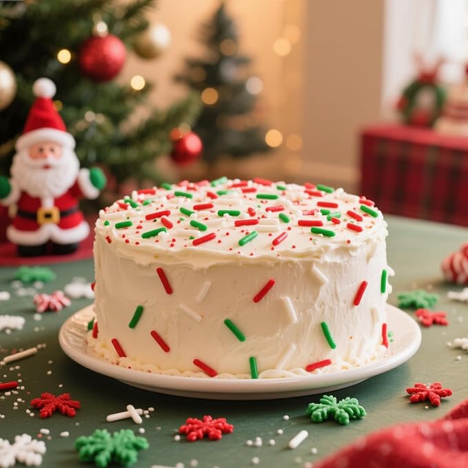 Twisweet Christmas Sprinkles, Edible Red Green White Sprinkles for Cake Decorating, Christmas Jimmies Sugar Sprinkle, Confetti Baking Candy Mix, Cake Topper Ice Cream Cupcake Cookie Toppings Dessert Decorations, Xmas Party Supplies (130g/4.58oz)