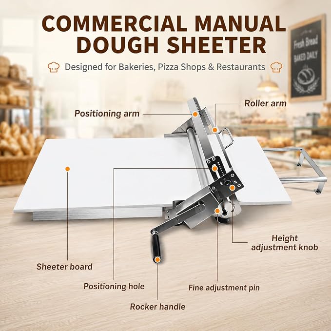 40.6"X22.8" Foldable Manual Dough Sheeter, Stainless Steel Dough Roller Machine with 0-25mm Adjustable Thickness, Pastry Sheeter for Pizza Dough, Croissant Dough, Bakery, Restaurant & Home Use