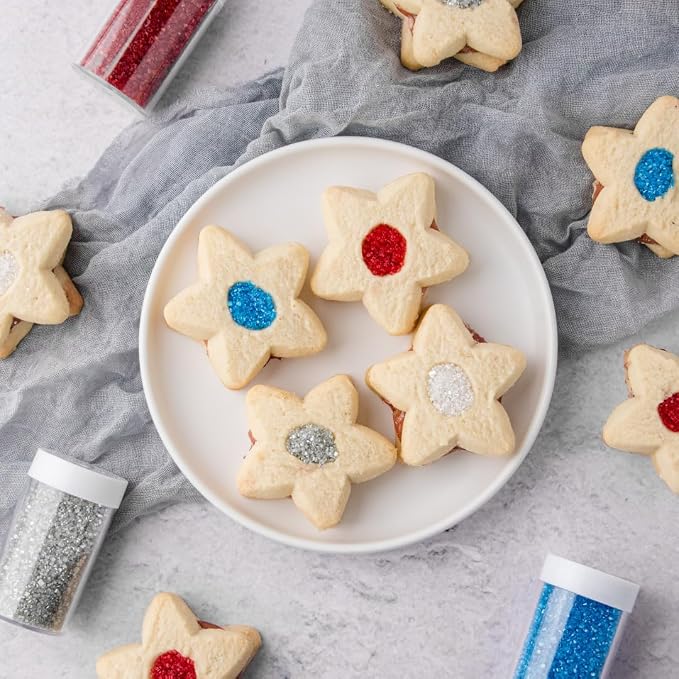 Sweets Indeed 4th of July Decorating Sugar 4-Pack Set – Red White Blue and Silver Sanding Sugar for Baking & Decorating Cupcakes, Cookies, Cakes & Desserts – 4.52 ounces