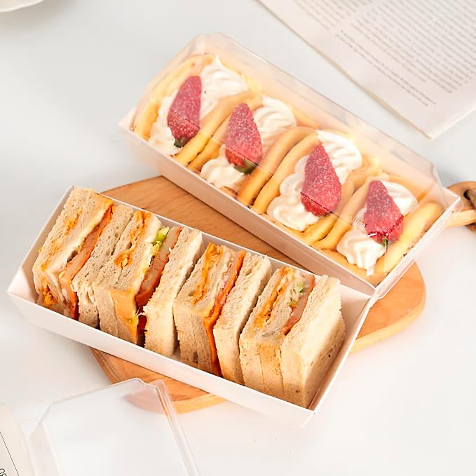 ZORRITA Paper Charcuterie Boxes with Clear Lids, 50 Pack, White | 7.5x3.3 Inch, Small, To Go Food Containers, For Desserts, Treats, Cookies, Sandwich, Pastry, Strawberries and Cupcakes