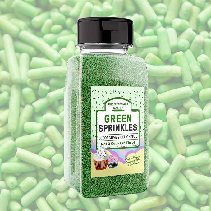 Unpretentious Green Sprinkles, 2 Cups, Bright & Colorful, Decorative & Fun Topping for Baking