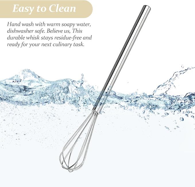 Stainless Steel Mini Whisk Set of 2 Long Handle Skinny Wire Whisk Kitchen Tool for Cooking Whisking Blending Beating Stirring Egg Sauce Coffee Prep Durable Compact Small Egg Beater