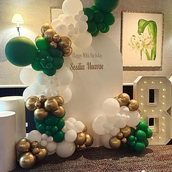 Green and Gold Balloons Garland Arch Kit,154pcs Different Size Emerald Green White and Metallic Gold Latex Balloons for Birthday Wedding Baby Shower St. Patrick's Day Jungle Theme Party Decorations