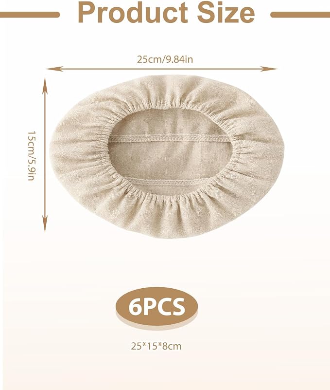 6 Pack Banneton Basket Liner Covers 10 Inch Oval Bread Proofing Liners Beige, Reusable Cotton Linen Fabric Cloths for Dough Rising Baking, Home Kitchen Sourdough Proofing Basket Accessories