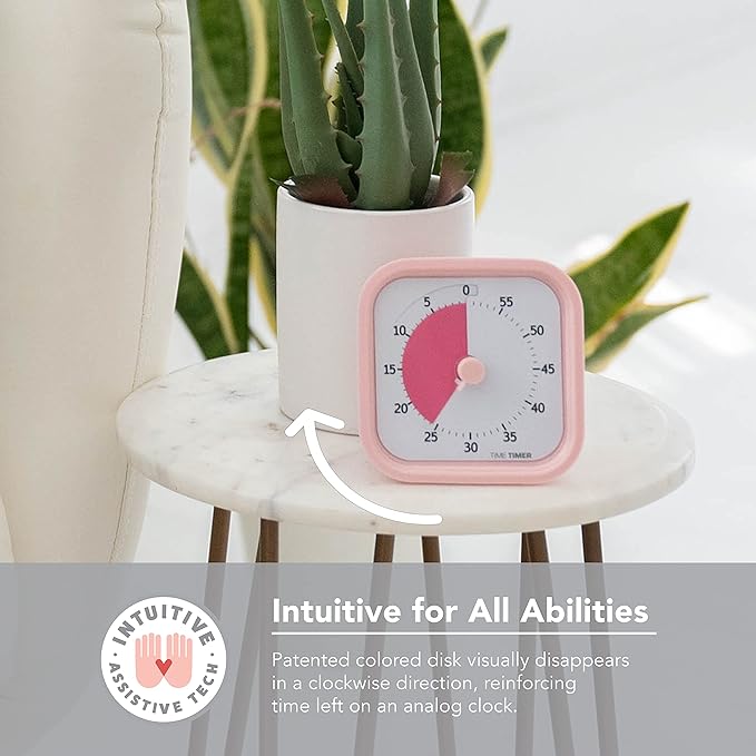 TIME TIMER MOD – 60-Minute Visual Timer, Homeschool Supplies Study Tool, Timer for Office and Meetings with Silent Operation (Peony Pink)