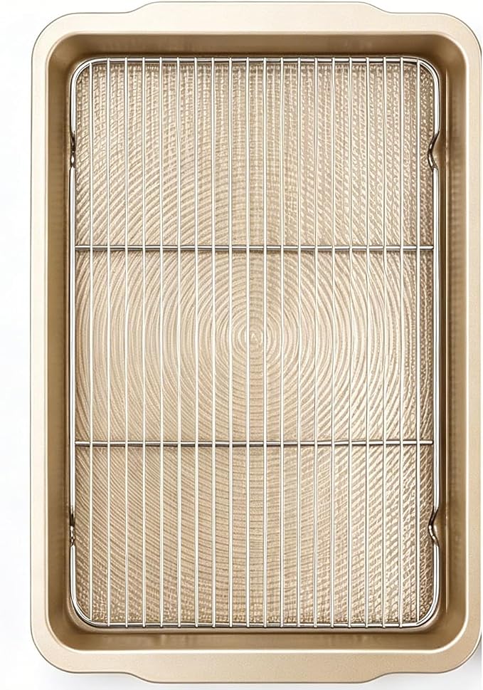 2-Piece Baking Set, 1 Nonstick 17'' Carbon Steel Baking Pan with 1 Raised Wire Rack | Deep Baking Sheets with Cooling Rack, Pizza Crisper, Crispy Bacon, Cooking Sheet Pan, Kitchen Cookware Set