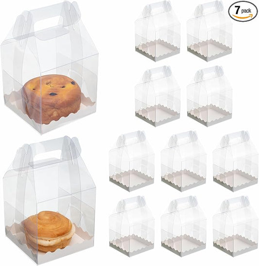 7-Pack Individual Cupcake Containers with Handles, Food-Grade PET Single Cupcake Boxes | 4x4x6 Inch Clear Gable Boxes for Bakery, Party Favors & Retail