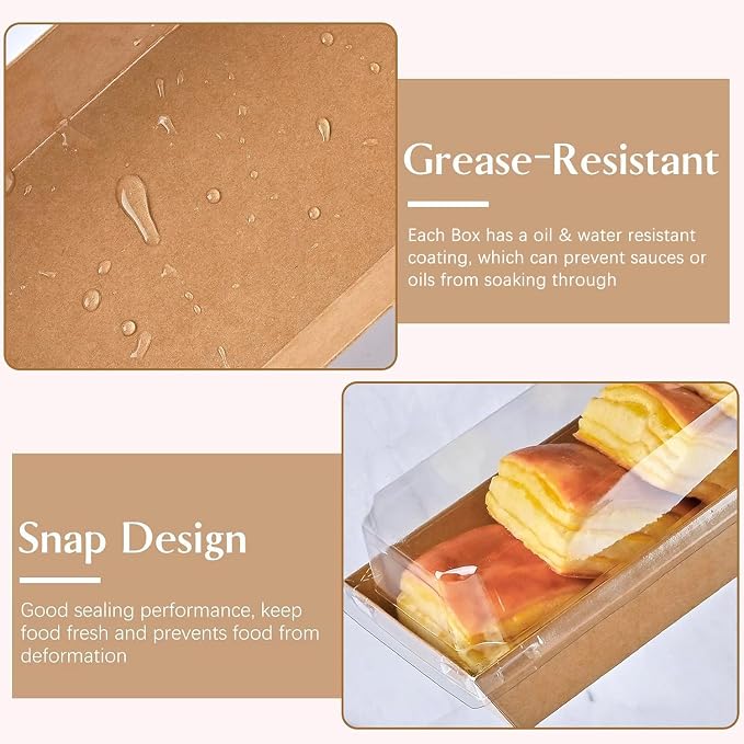 ZORRITA Paper Charcuterie Boxes with Clear Lids, 100 Pack, Brown | 7.5x3.3 Inch, Small, To Go Food Containers, For Desserts, Treats, Cookies, Sandwich, Pastry, Strawberries and Cupcakes