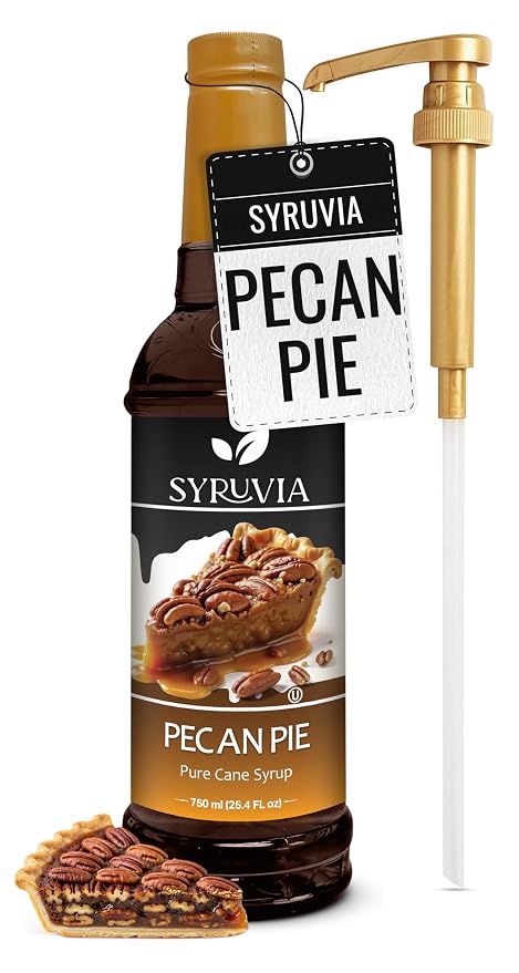 Syruvia Coffee Syrup, Pecan Pie Flavored Syrup for Drinks, Lattes, and Desserts – 25.4 fl oz - with Pump