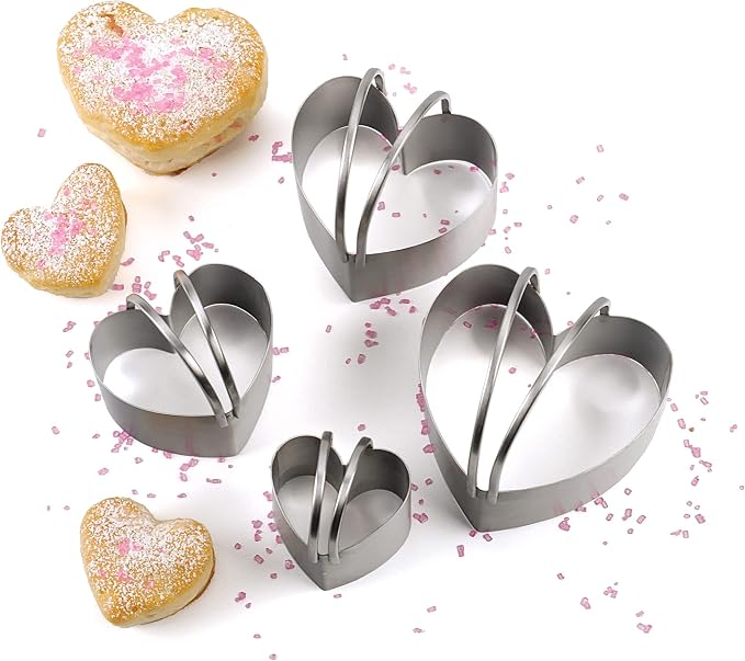 RSVP International Endurance Heart Shape Biscuit Cutters - Stainless Steel, Set of 4 | Nest for Easy Storage | For Cutting Thick or Thin Dough | Professional | Dishwasher Safe