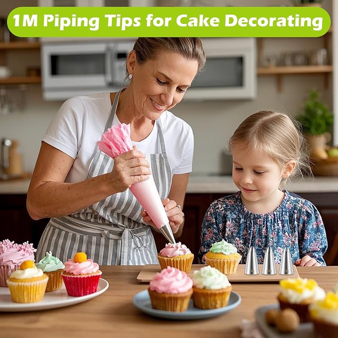 Suuker 1M Cake Decorating Tips, 3 Pieces | Seamless Stainless Steel, Large Star Piping Tips, Open Star Frosting Tips, For Cupcakes, Cookie and Cake