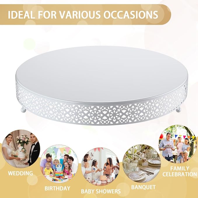 Wenqik Cake Stand 16 Inch Round Metal Cupcake Dessert Wedding Cake Stand Cookies Display Holder Fruit Serving Tray for Table Wedding Birthday Anniversary Party(White)