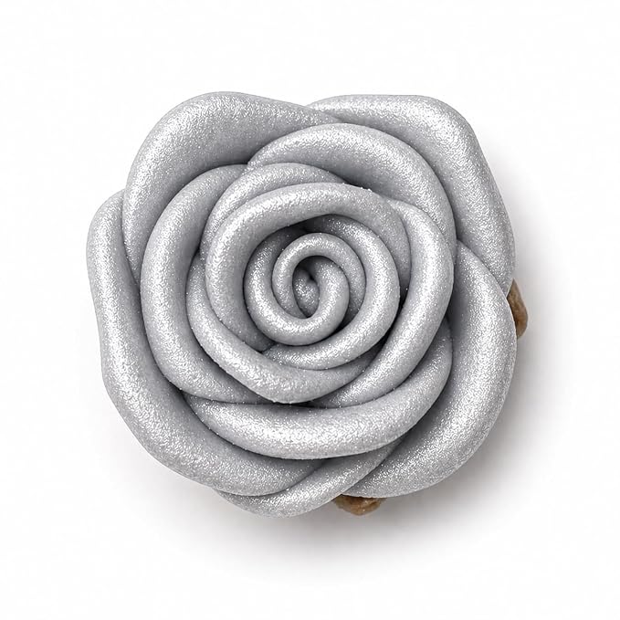 Confect Metallic Edible Shimmering Christmas Silver Roses | Edible Cupcake Toppers | Edible Flower For Cake Decorating | Pack Of 12 Edible Metallic Sugar Flowers for Cake Decorating
