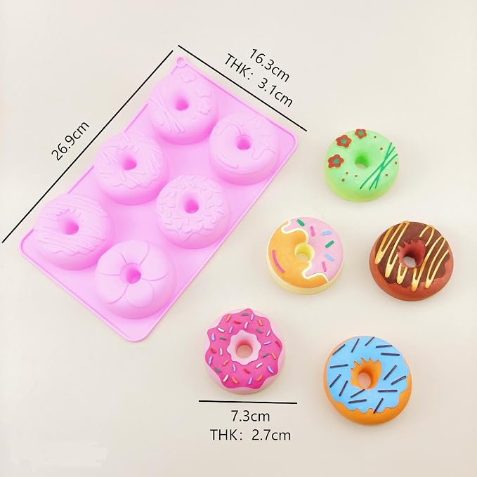 2 Pack Donut Silicone Baking Mold,Silicone Donut Mold for 6 Doughnuts,Non-Stick, Dishwasher Safe,Handmade Soap Making Bath Bombs Lotion Bar Candle (Donut mold)