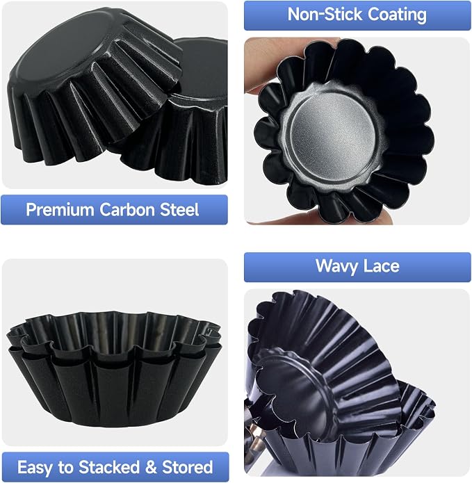 14PCS Egg Tart Molds, Non Stick Mini Tart Pans, 2.6-Inch Fluted Mini Pie Pans for Baking